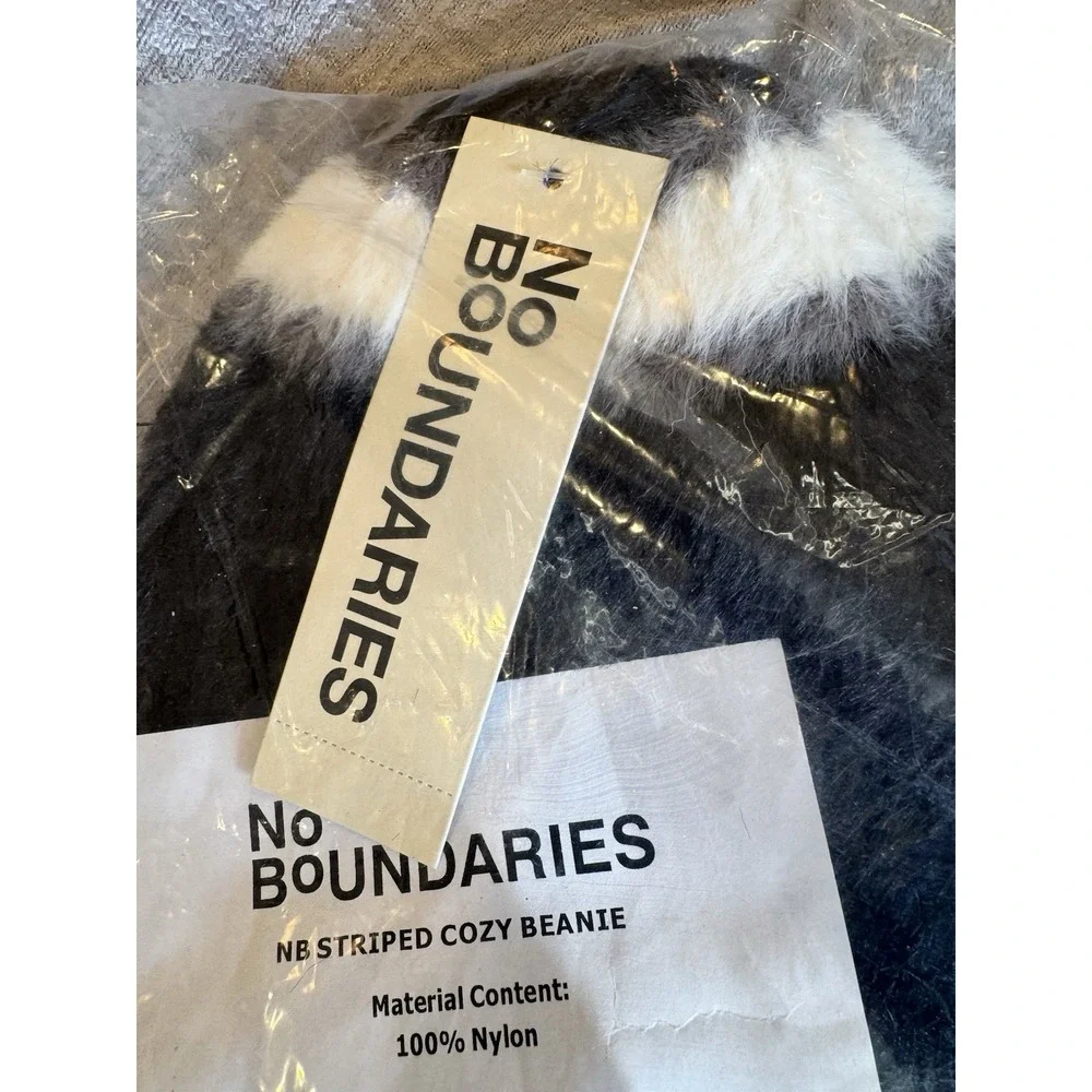 No Boundaries Black With white Stripes Cozy Beanie. NWT
